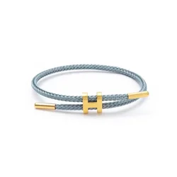 Braided Rope Bracelet Adjustable for Women with Stainless Steel Charms Arm Stacking Jewelry