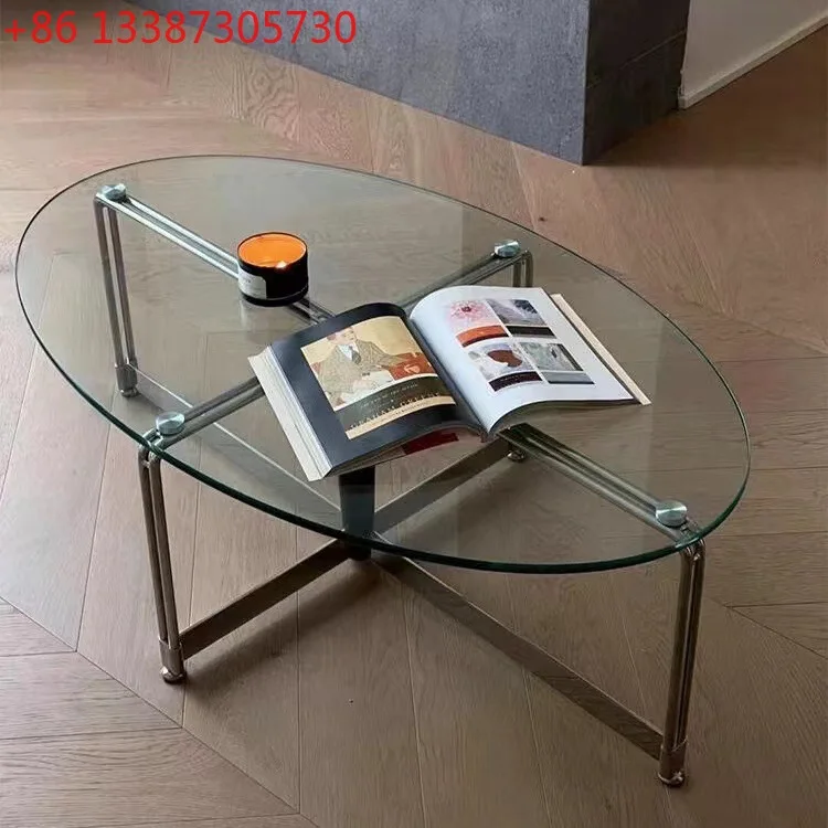 

Nordic Vintage Glass Coffee Table Tempered Oval Coffee Table Bag House Tea Table