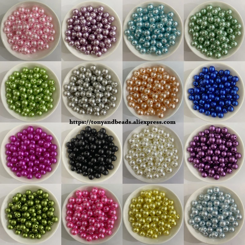 ABS Plastic Imitation Pearl Round Ball Spacer Beads 4 6 8 10 12MM Pick Size Color For Jewelry Making DIY Hole 1.5mm