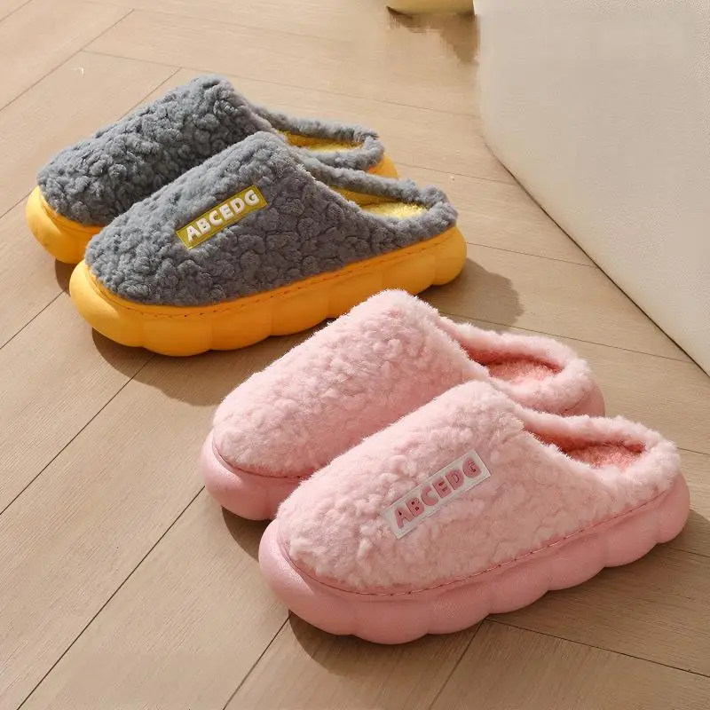 

Мужские стильные новые утолщенные хлопковые тапочки для женщин на осень и зиму, домашняя нескользящая теплая парная шерстяная хлопковая обувь для мужчин