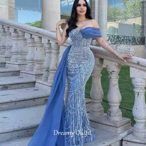 CustomizedLuxury Woman Evening Dress Sweetheart Off Shoulder Beading Sequined Mermaid Party Gown Saudi Prom Dresses de noche