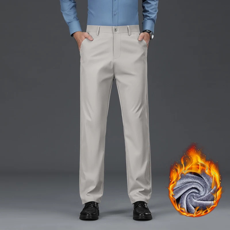 الشتاء الدافئة الصوف رشاقته دعوى السراويل رجال الأعمال فضفاضة مستقيم العمل يتدفقون أفخم طويل السراويل الرسمية الذكور حجم كبير 28-40 #1