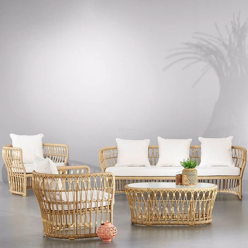 Nordic Rattan Outdoor Chairs Simple Modern Home Living Room Sofa Chair Leisure Cafe Table Chair Beach Chair