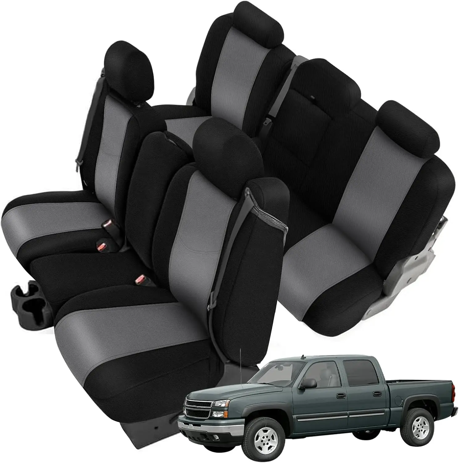 Seat Covers for 2003 - 2006 Chevy Silverado LT Crew Cab - Knitted Fabric, Heavy Duty, Front and Back