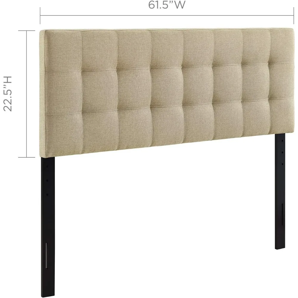 Lily Tufted Linen Fabric Upholstered Queen Headboard in Beige