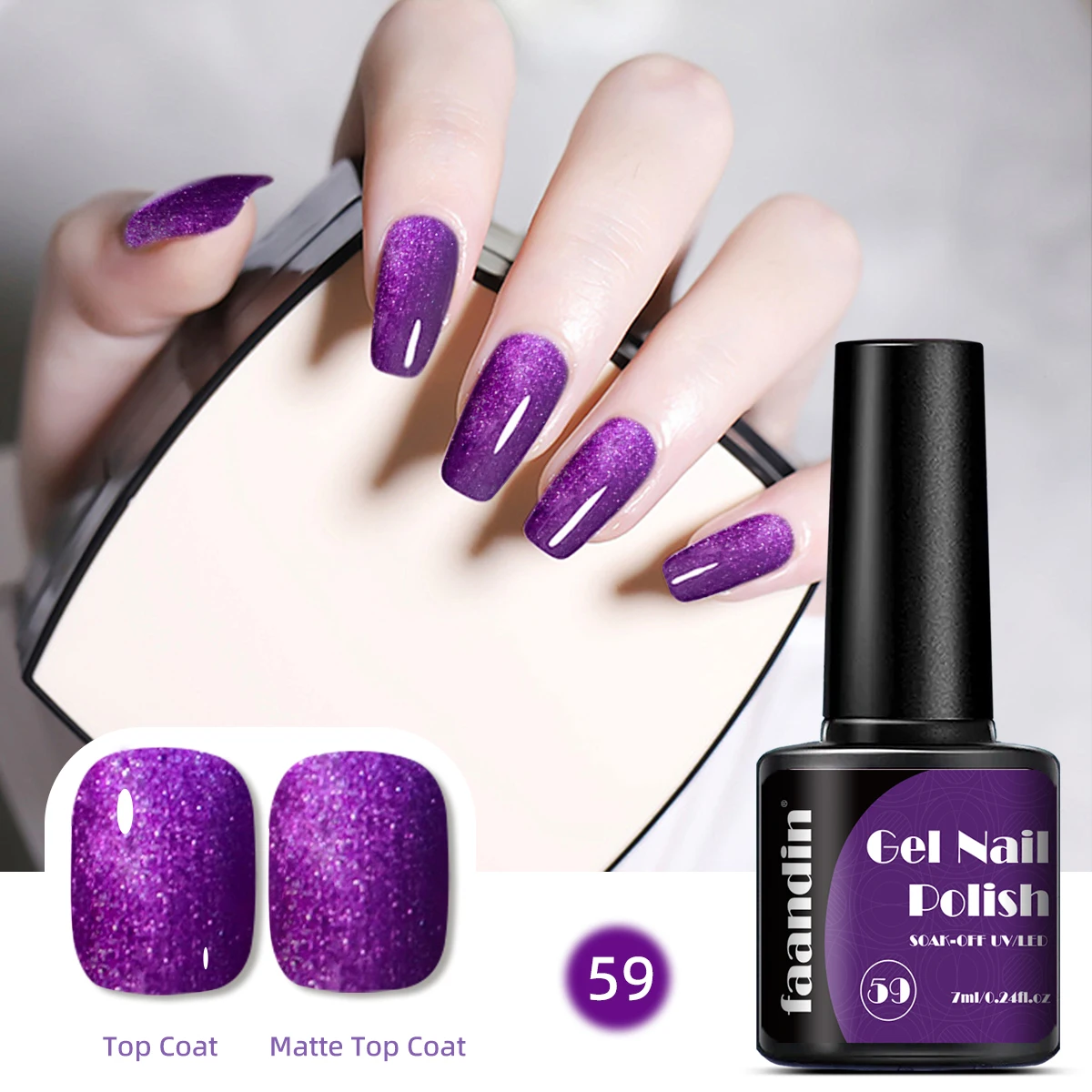 زجاجة Faandin 7 مل 1، طلاء أظافر جل بلون موحد، جل طلاء أظافر من سلسلة أرجوانية مختارة، مصباح الأشعة فوق البنفسجية سريع الجفاف، خالي من الكحول، لون كامل، ليس من السهل تشبع عالي، سهل التشبع في المنزل، يمكن استخدامه في صالونات الأظافر العناصر الأساسية، والمواعدة،