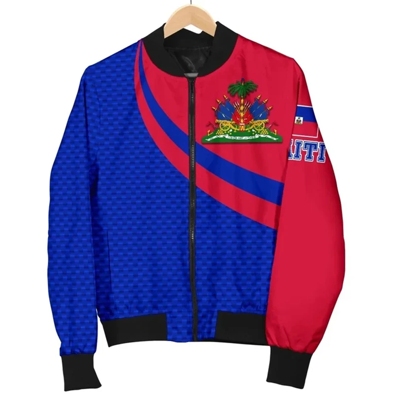 New 3D Printed Haiti Bomber Jackets National Flag Retro Men Women Long Sleeve Streetwear Oversized Flight Jacket Female Clothing