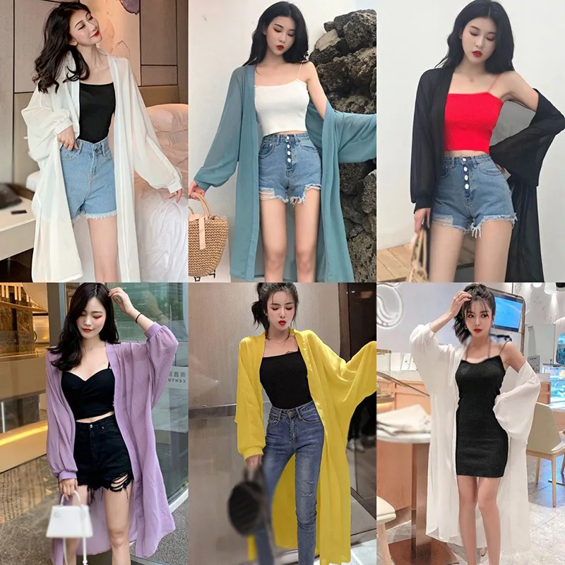 Summer Thin Sunscreen Cardigan Female Blouse Women\'s Beach Long Sleeve Versatile Solid Color Top