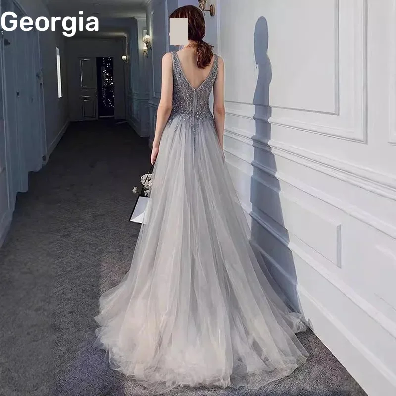 A-Line Formal Occasion Dresses Customize V-Neck Dress Women Elegant Luxury Floor-Length Zipper Up Lace فستان حفلات الزفاف