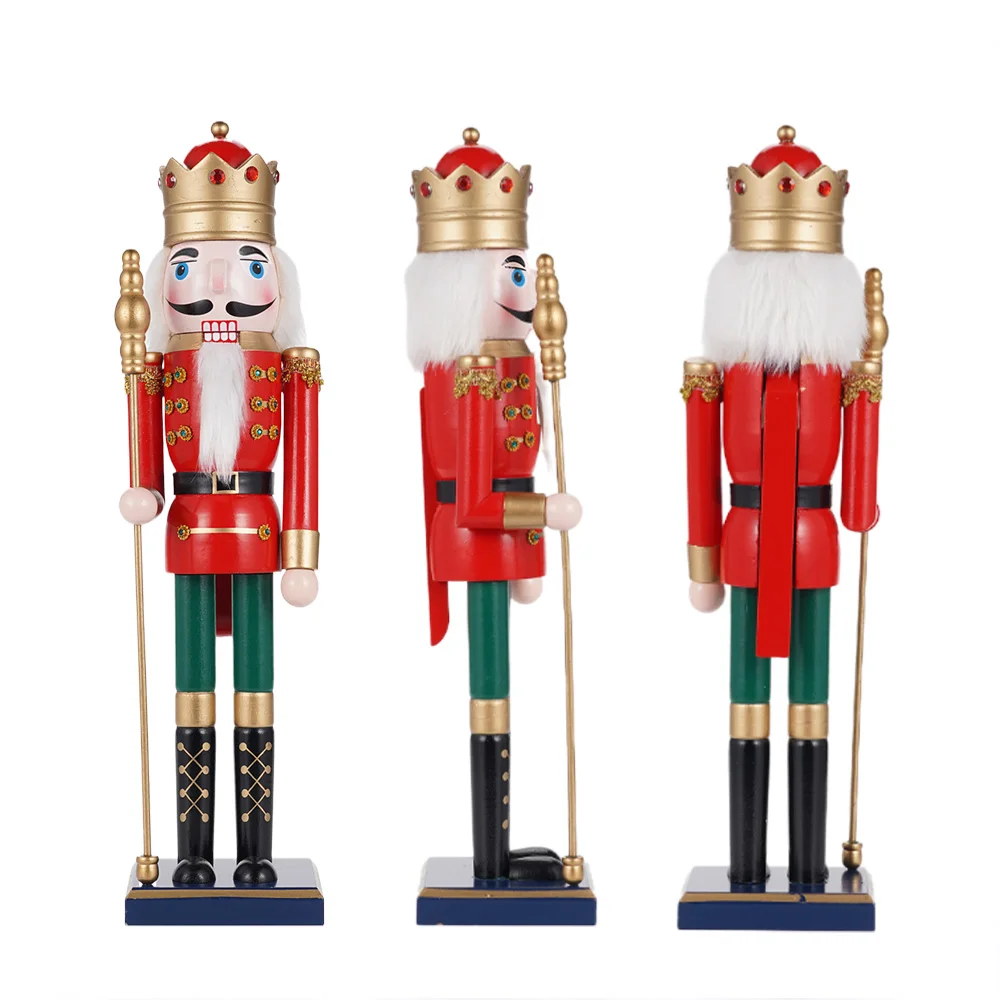 50CM Wooden Nutcracker Doll Soldier King Christmas Ornament Xmas Gift Handicraft Nutcracker Puppet Statue Home Office Decoration