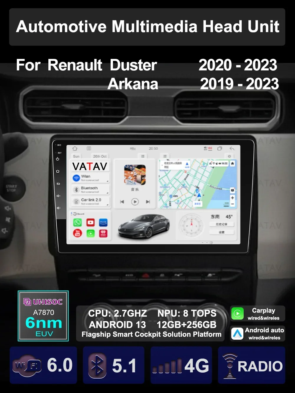 

For Renault Duster HM 2 Arkana 2019 2000 2021 2022 Car Multimedia AI Voice Carplay Android Auto GPS Navigation Radio Head Unit