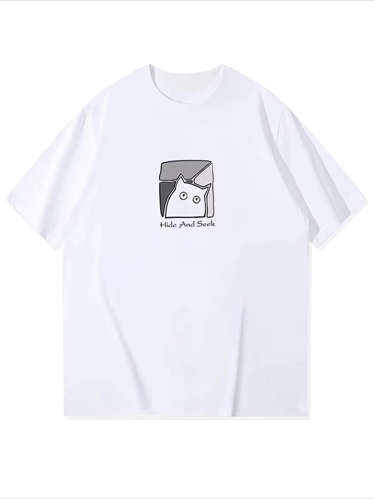 Funny Cat Hide and Seek T Shirt Cute Peeking Kitty Graphic Tee Harajuku Streetwear Top Casual Unisex Summer Short Sleeve Tshirt
