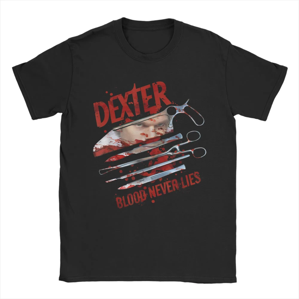 

Blood Never Lies Dexter Morgan T-Shirts Horror Movie Fun Cotton Tee Shirt Round Neck Short Sleeve Men T Shirt Plus Size Clothing