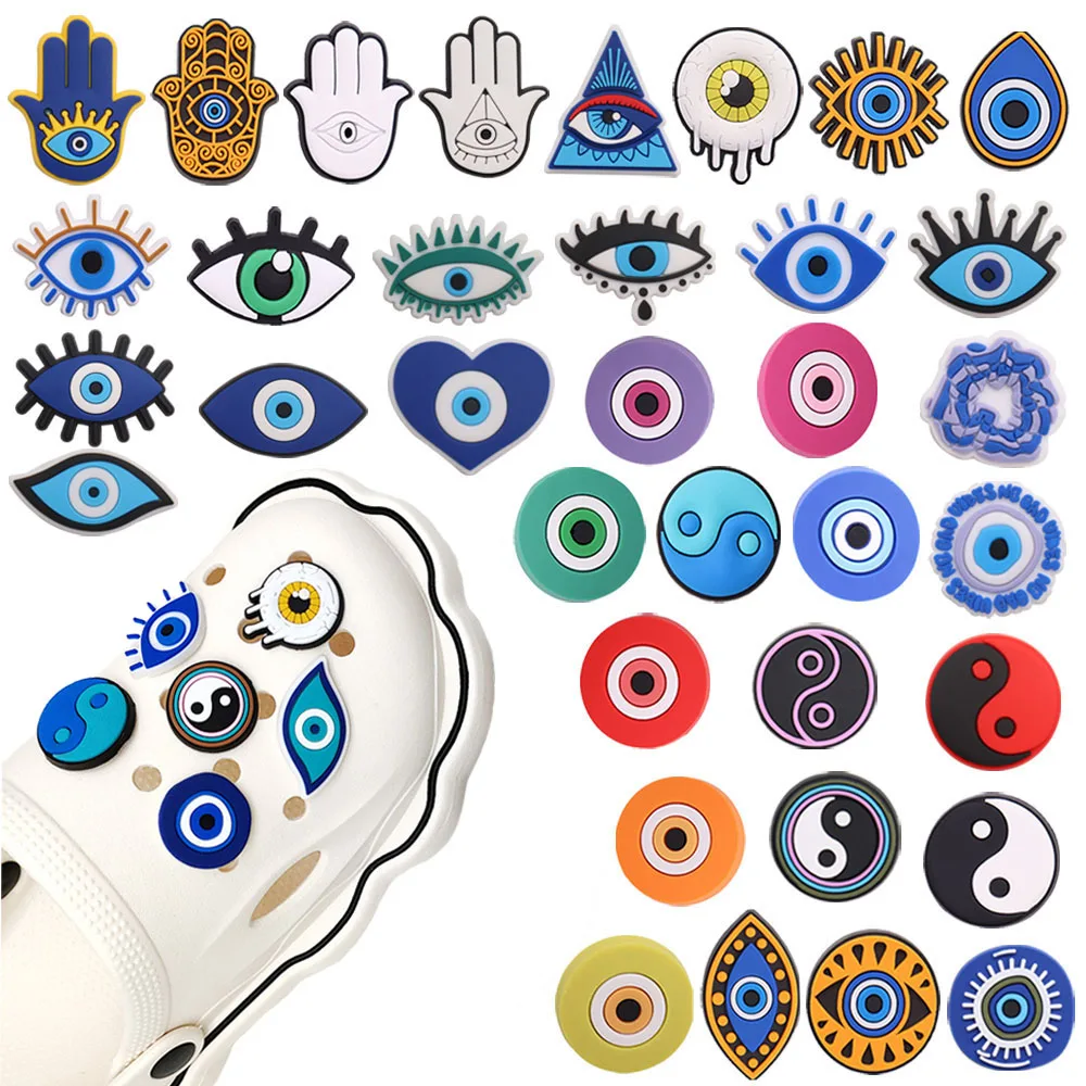 Hete Verkoop 1 Stuks Pvc Schoen Bedels Voor Crocs Accessoires Evil Eyeball Monster Badge Vrouwen Klompen Gesp Kids Pin Mannen Decoratie Jeans