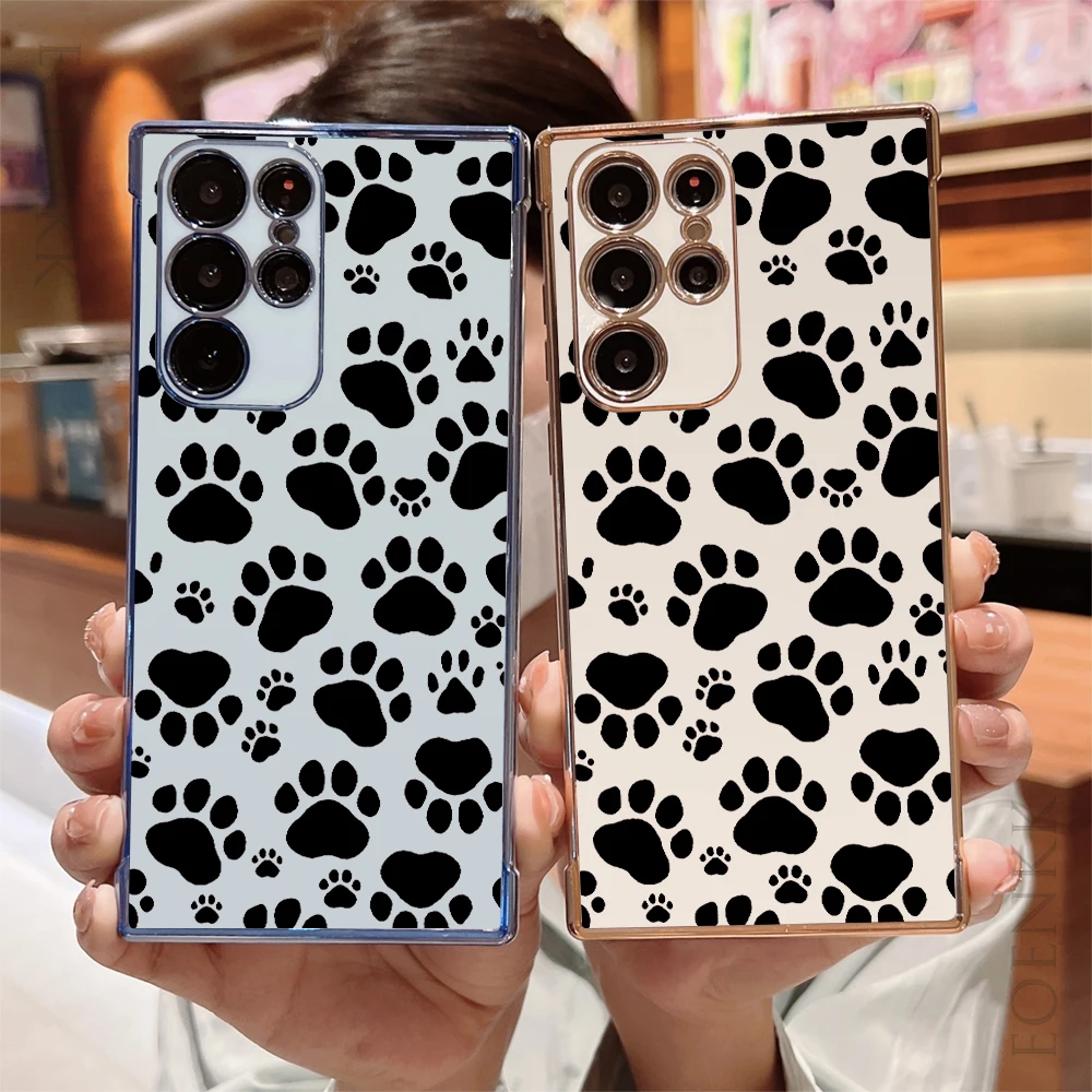 Glossy Dog Paw Print Electroplated TPU Case for Samsung Galaxy S24 S23 S22 S21 FE A55 A54 A34 Slim Anti-Scratch Trendy Gift