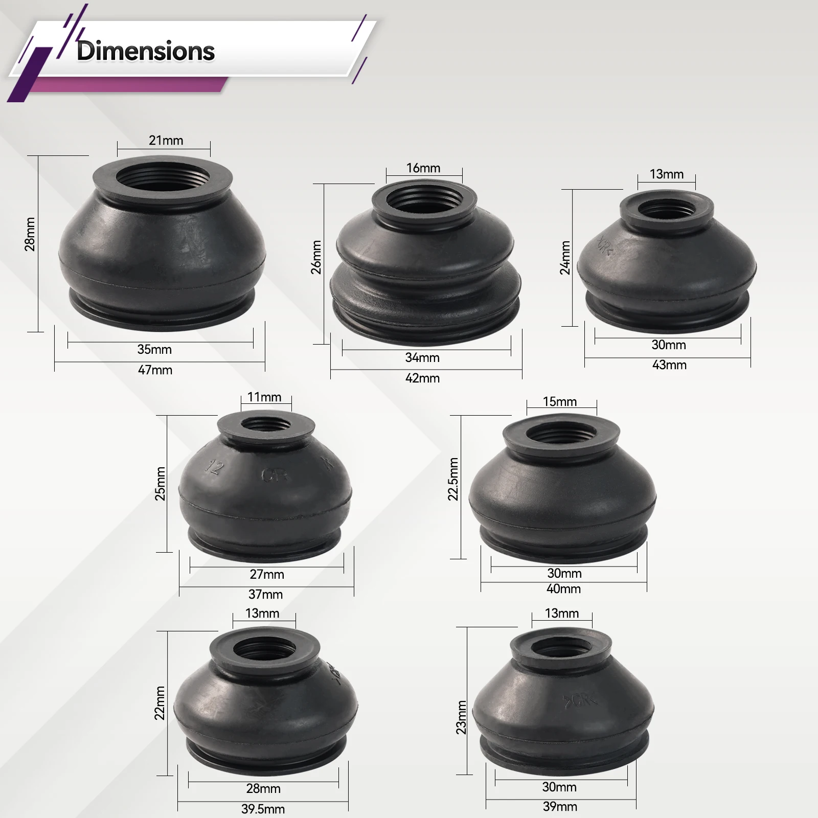 7SizeX2 junta esférica de goma Universal, tapa de cubierta antipolvo, enlaces de varilla de amarre, Kit de repuesto, Protector, accesorios de coche