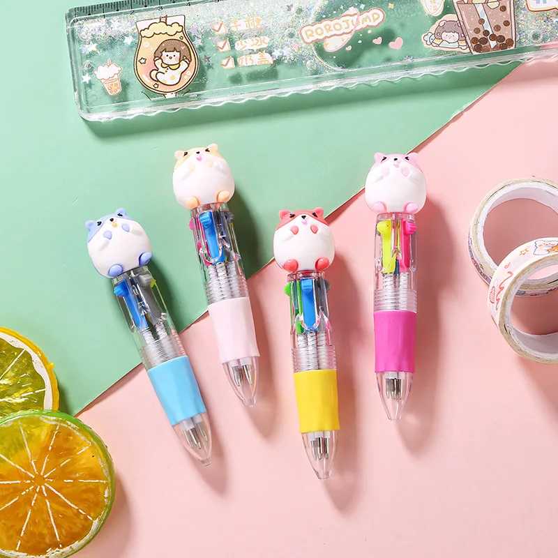 20Pcs/Lot Cute Mini 4 Color Ballpoint Pens Multicolor Kids School Stationary Kawaii Animal Dinosaur Pony Owl Hamster Pen Gifts