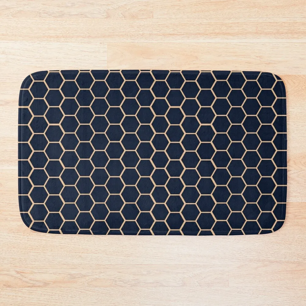 

Geometric Light Yellow and Dark Blue Honeycomb Pattern Bath Mat Bathroom Deco Anti Slip Bath Stickers Mat