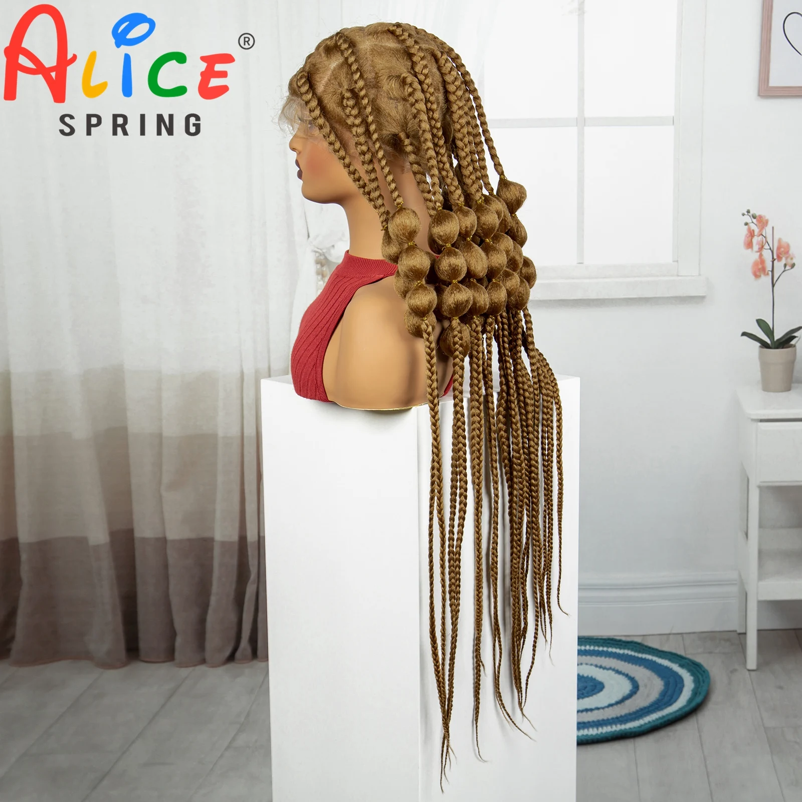 40 Inches Ombre Synthetic Full Lace Braided Wig Synthetic Knotless Handmade Bantu Braids Lace Wig With Baby Hair For Black Women