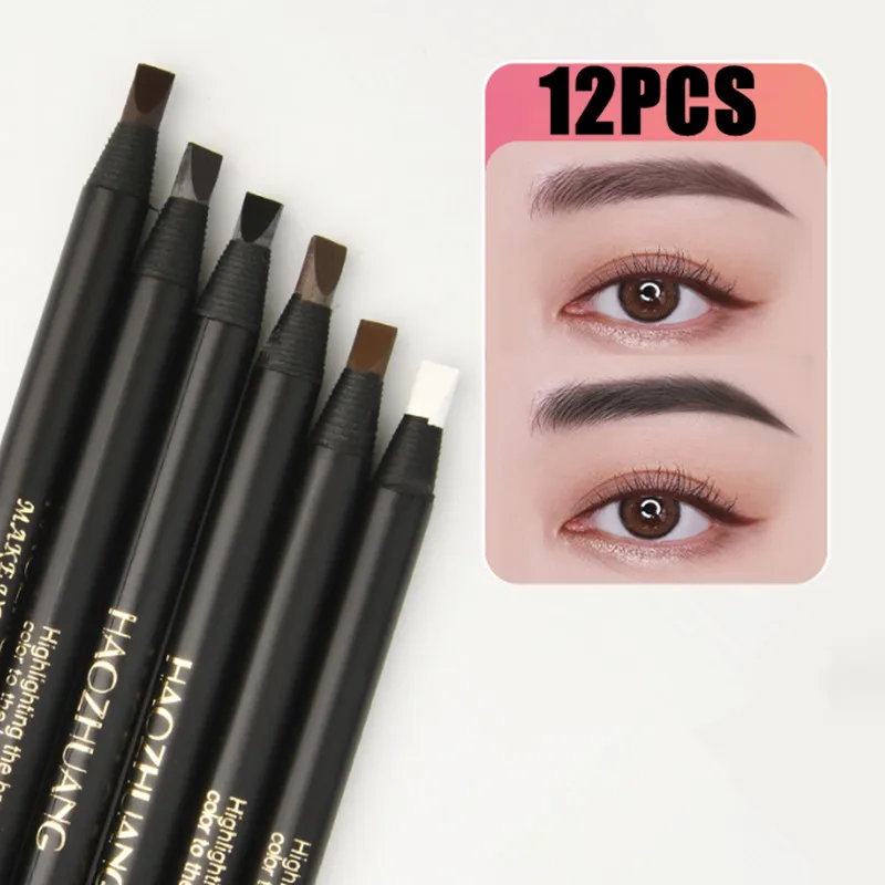 

12pcs Eyebrow Pen Hard Microblading Brow Definer Enhancers Pencil Waterproof Easy To Apply Makeup Natural Wild Brows Tattoo Tint