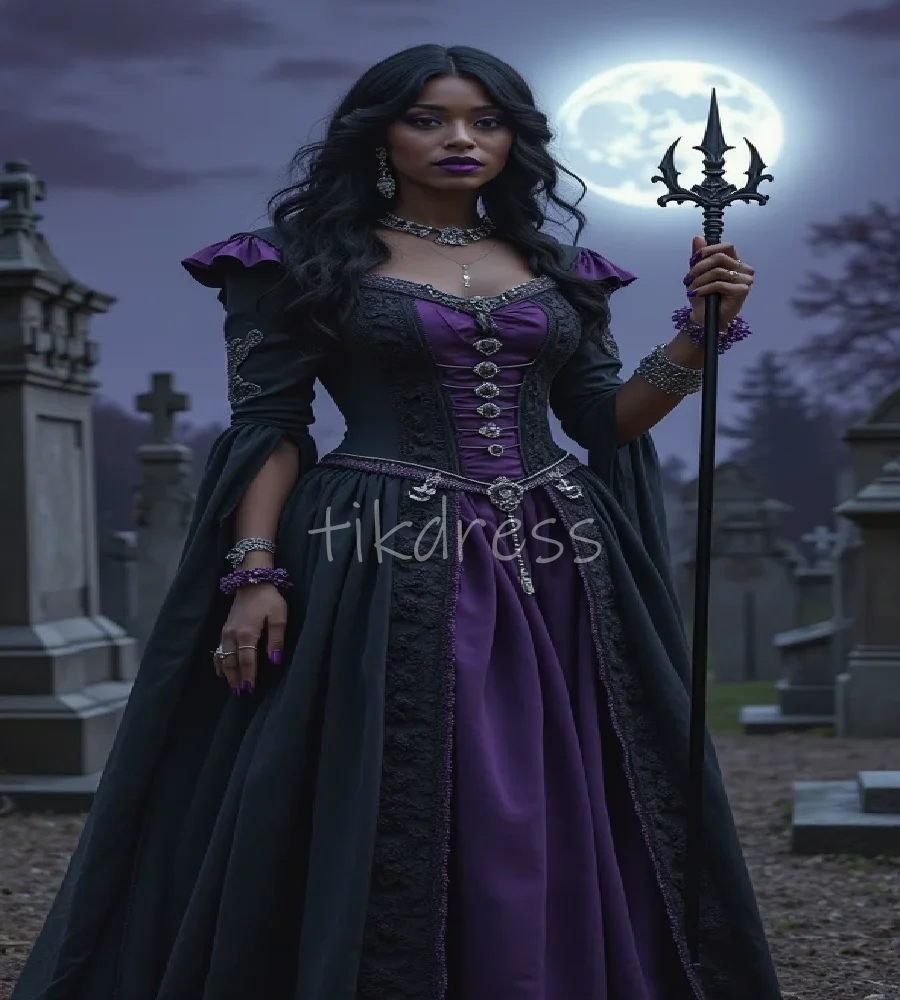 

Retro Medieval Witch Prom Dress 2025 Black And Purple Renaissance Costume Halloween Evening Dress Long Sleeve Party Customized