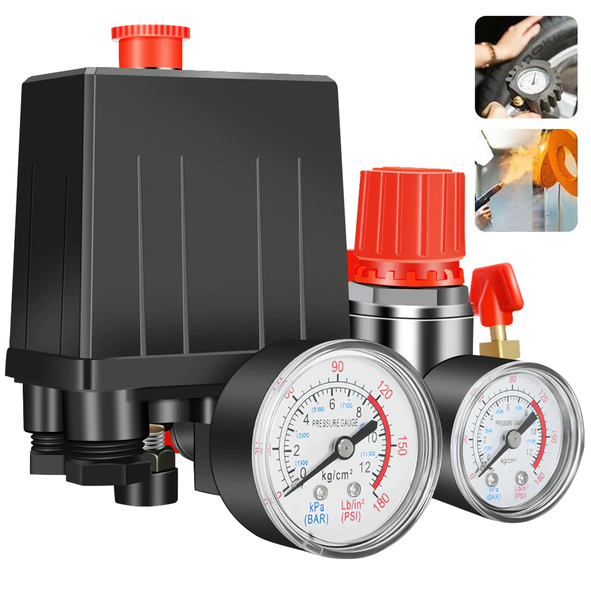 90-120PSI Air Compressor Pressure Switch Valve Control Manifold Regulator Gauges Safety Valve 1/4