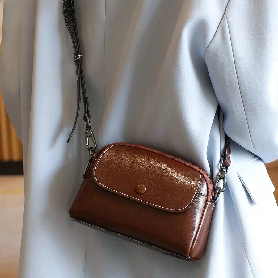 Mini Vintage Genuine Leather Crossbody Bag for Women Luxury Mobile Phone Shoulder Bag Small Purse