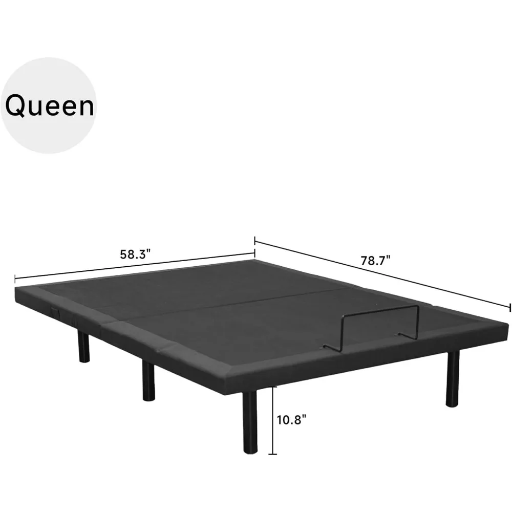 Queen verstelbaar metalen bedframe, elektrisch slim opklapbed met draadloze afstandsbediening, LED's, USB, elektrisch slim opklapbed