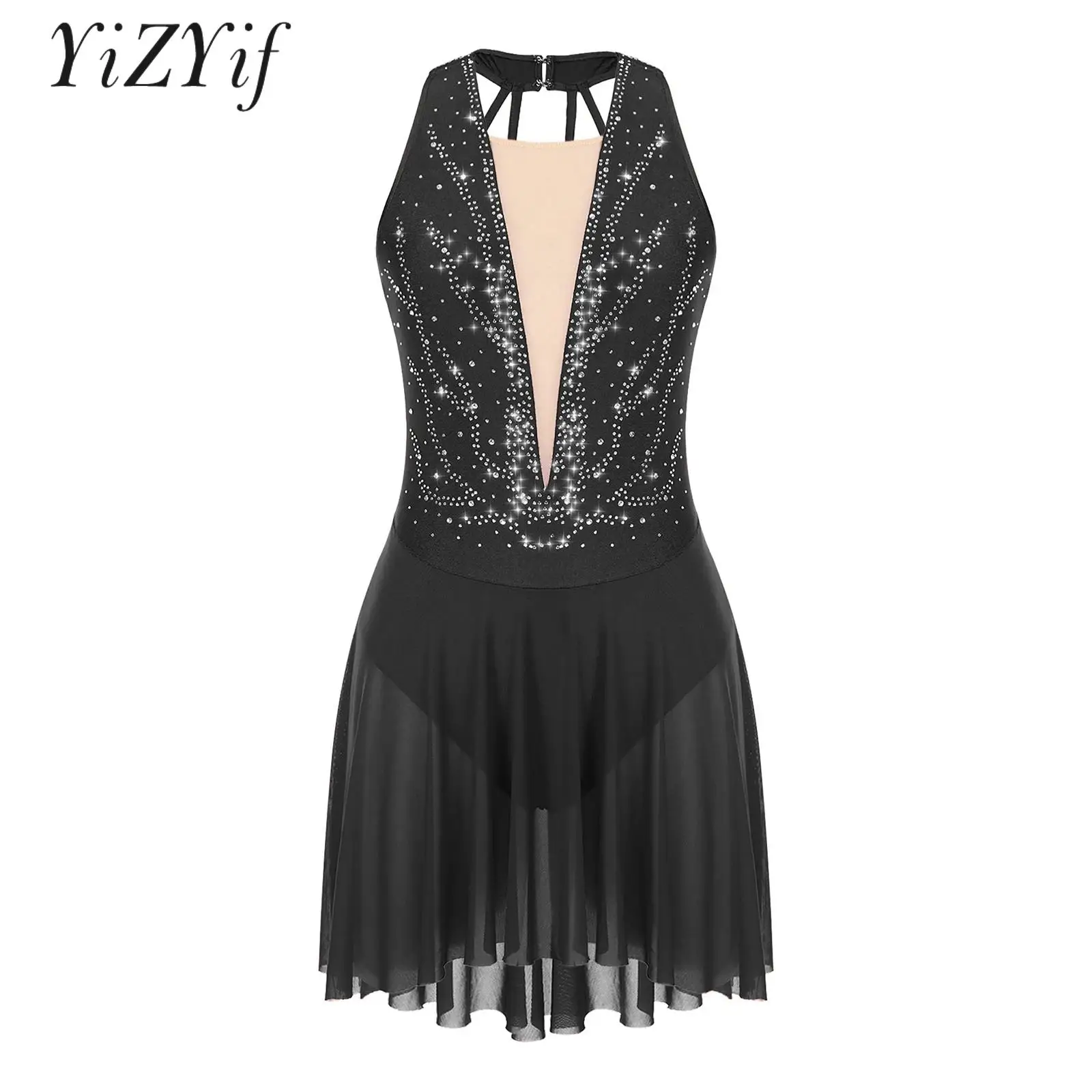 

Женское балетное танцевальное платье без рукавов, блестящее женское платье для фигурного катания, балерины, трико, тренировочный костюм для выступления на сцене