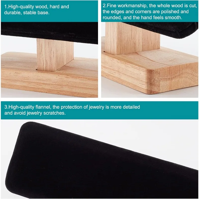 حامل عرض ساعة خشبي ، مخمل أسود ، حامل سوار على شكل T ، منظم مجوهرات ، سوار قابل للإزالة ، دلايات ، برج خلخال ، 1 روض