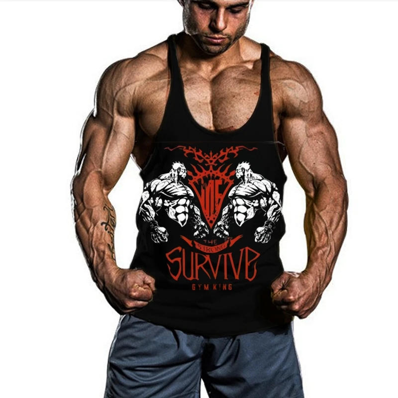 

Мужская спортивная майка-стрингер без рукавов — дышащая ткань, крутой принт «Survive», идеально подходит для интенсивных тренировок по бодибилдингу