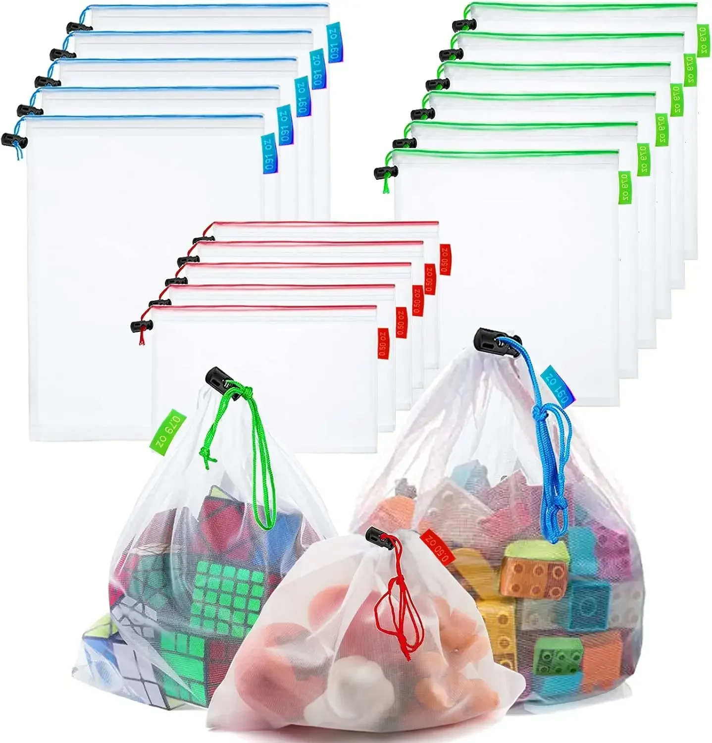 100pcs Mesh Drawstring Storage Bags Reusable Washable Toy Bags Organizer for Building Blocks Pouch Kitchen Fruit Vegetable Bag