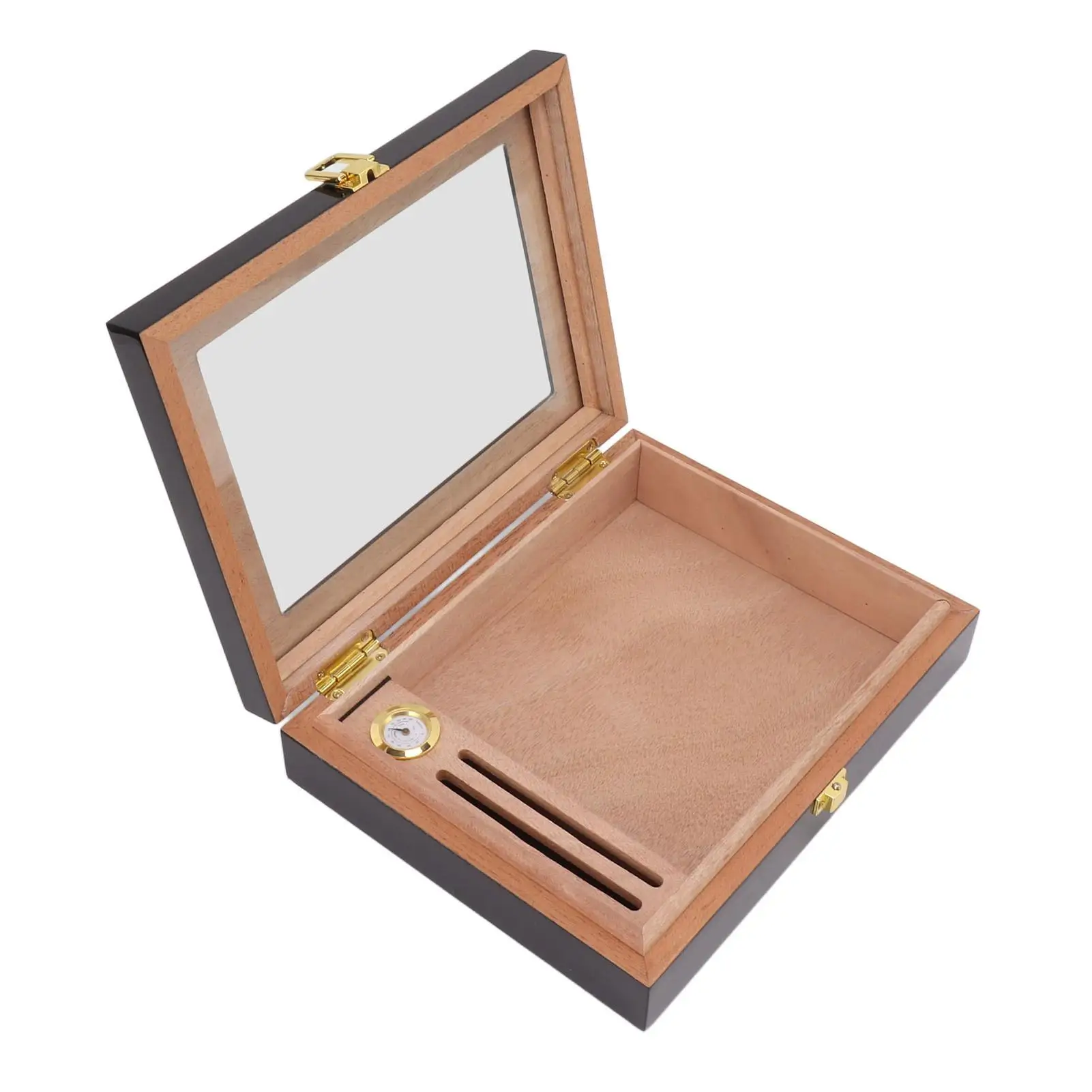 Portable Cigar Humidor Box with Removable Divider & Hygrometer - Transparent Window, Ideal for office & Travel