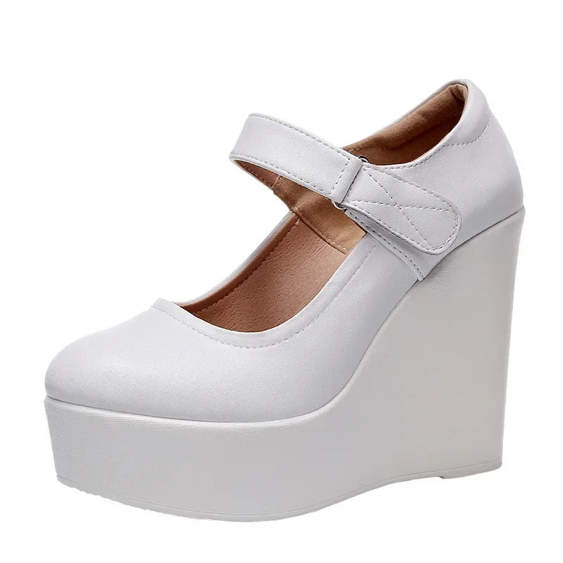 Small Plus Size 33-43 Genuine Leather Shoes Platform Wedges  Mary Janes Women Spring 2024 High Heels Pumps for Office Model