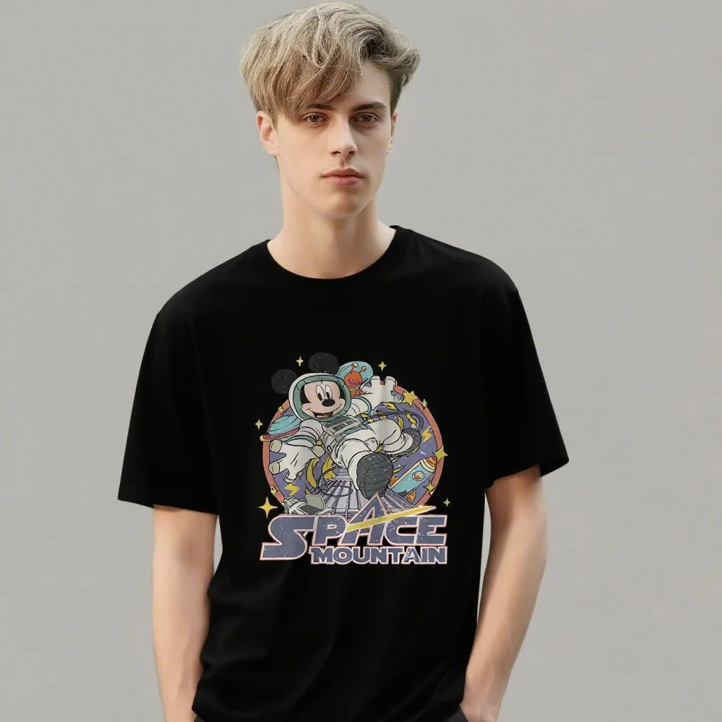 

2025 Men's New Summer Disney SpaceCotton T-Shirt Loose Neutral Clothing Short Sleeve Sports Outdoor Retro Fashion T-Shirt