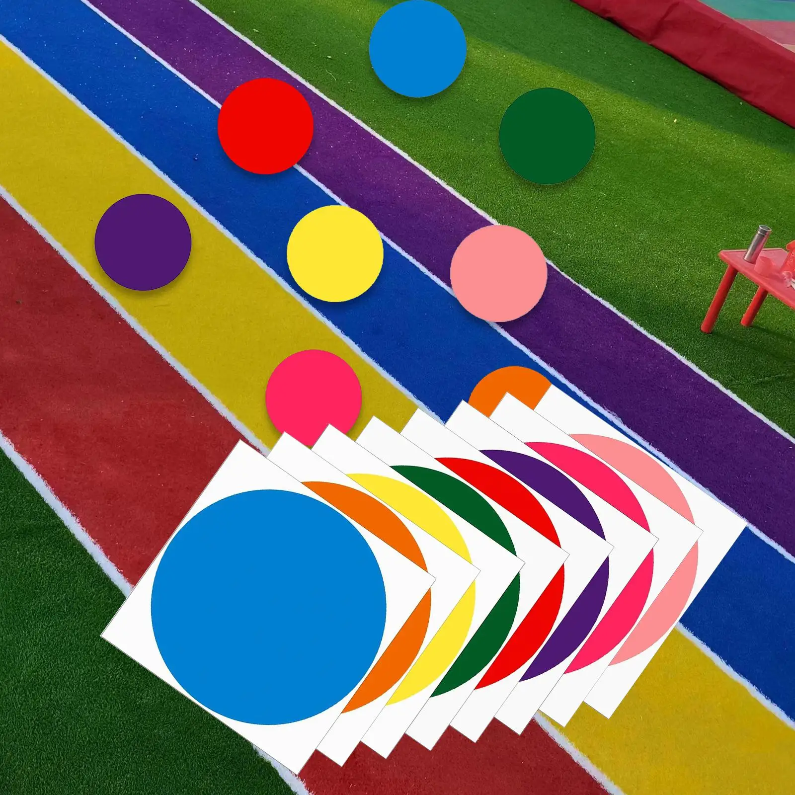 

8 Coloured Dot Stickers Line up Round Labels for Kindergarten Office Carpet