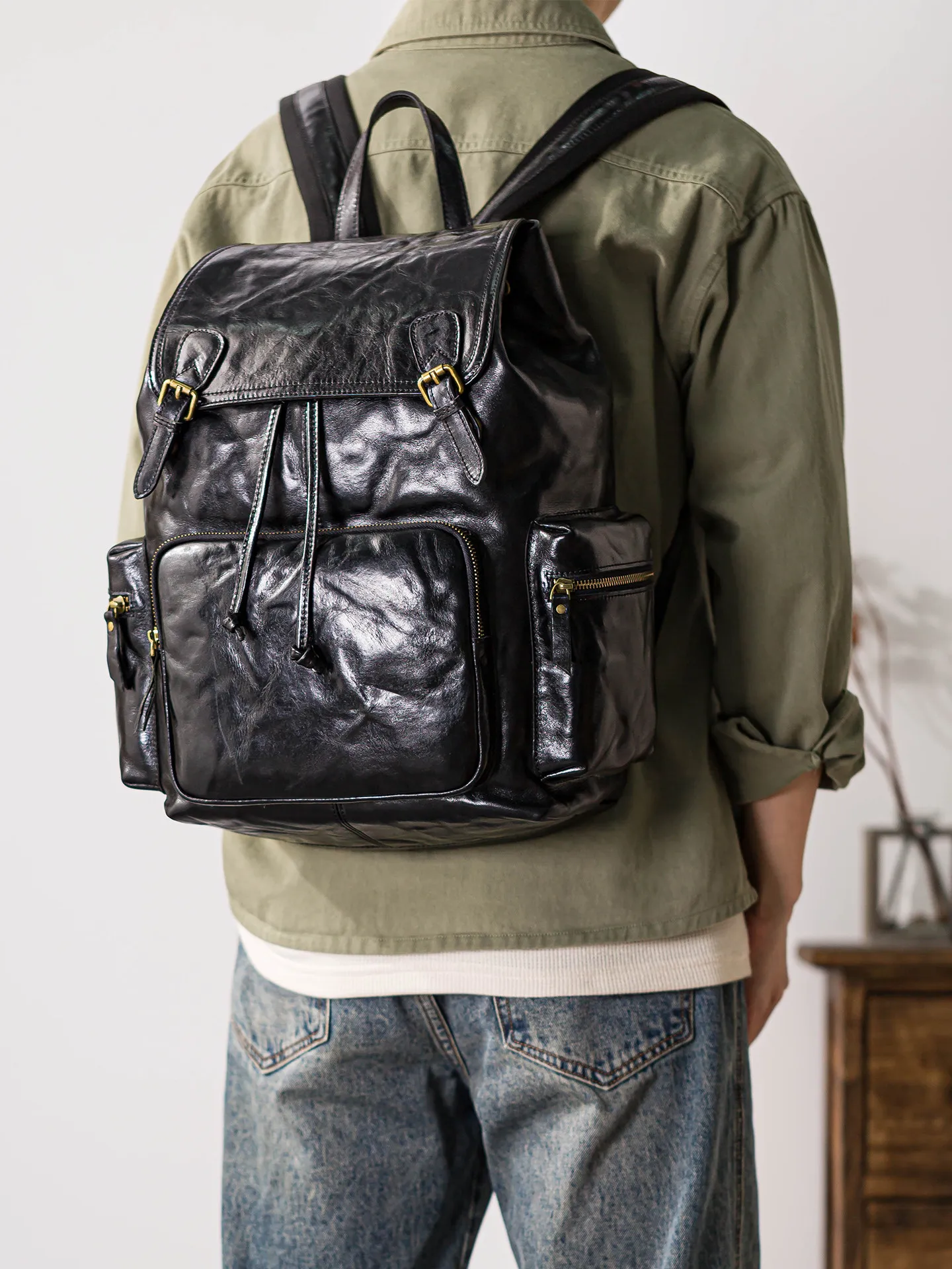 PNDME outdoor travel first layer cowhide men's women's large-capacity backpack fashion handmade genuine leather laptop bagpack