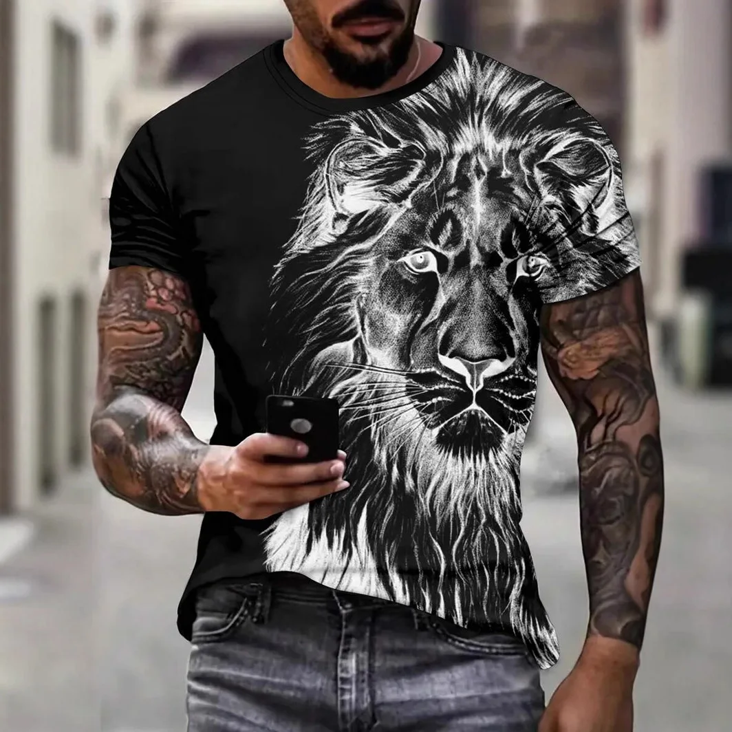 

mens clothing casual graphic t shirts 3D digital printed lion pattern short sleeved loose breathable round neck top for men