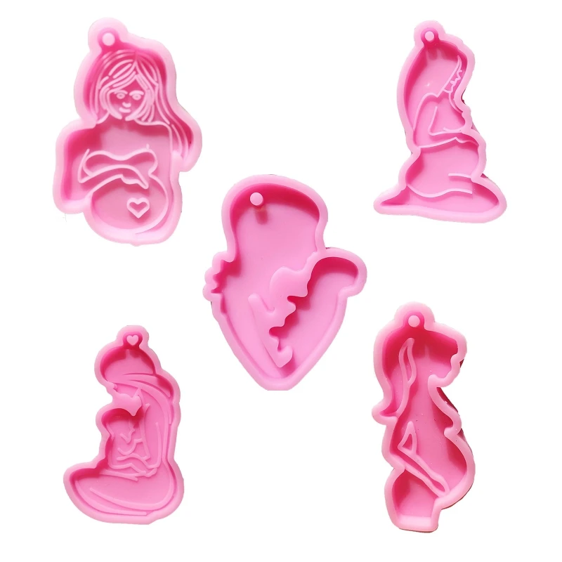 

5 Pcs Pregnant Mother Keychain Epoxy Resin Mold Handmade Women Mom Pendants Silicone Mould DIY Crafts Jewelry Necklace Earrings