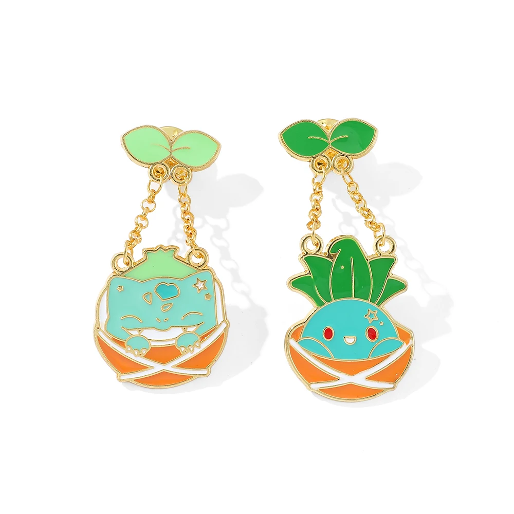 2 Pcs Cute Bulbasaur Animal Brooch Personalized Oddish Bonsai Enamel Pin Metal Badge Clothing BackPack Jewelry