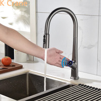 Kitchen Touchless Faucet Sink Infrared Motion Sensor Hot Cold Mixer Tap with Touch Screen LED Digital Pull Out Down Induction