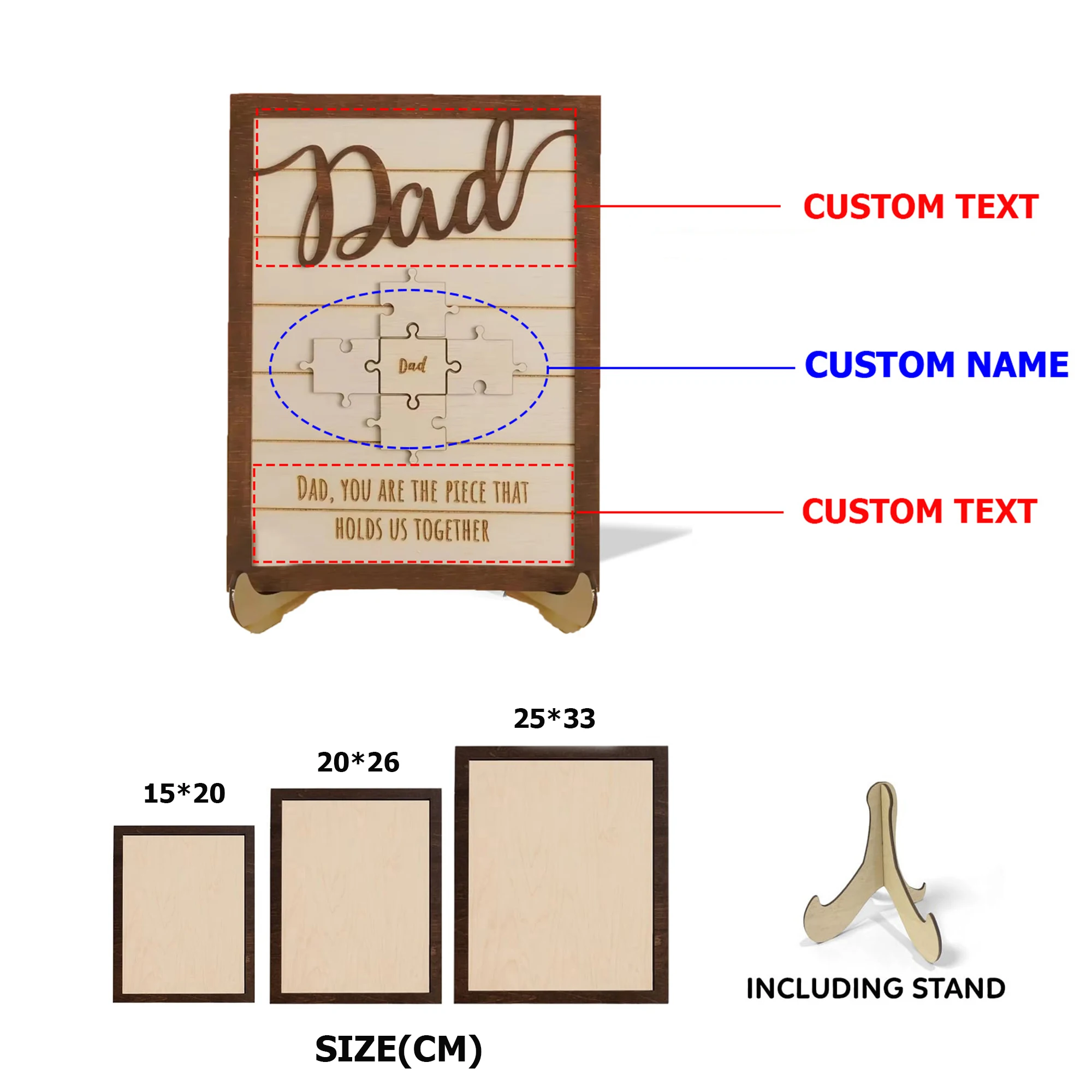 Custom Carved Wooden Puzzle Frame Personalized Name Gift For Father And Mother With Stand Home Desktop Decoration Ideal Gift