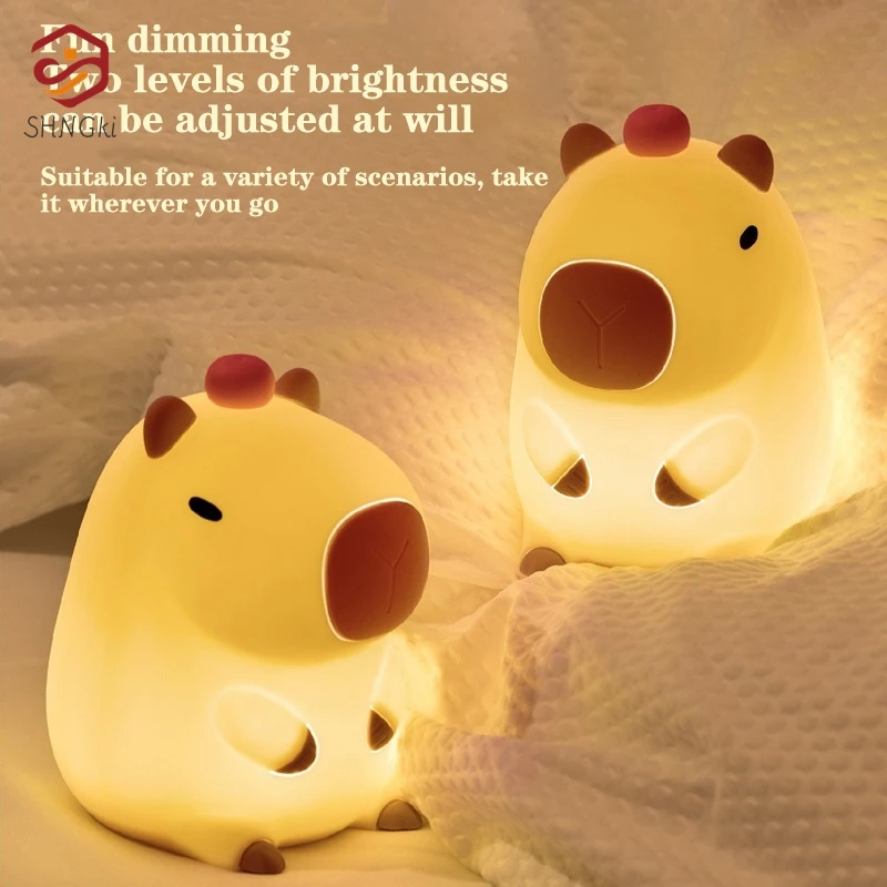 

Cute Cartoon Capybara Silicone Night Light USB Rechargeable Timing Dimming Sleep Night Lamp For Children's Room Decor