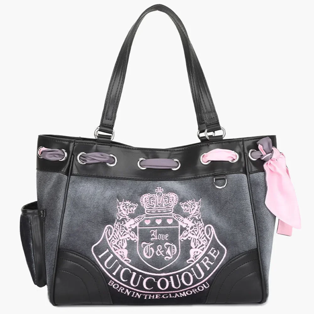 Ladies Large-Capacity Tote Bag Y2K Women Vintage Retro Chic Embroidery Velvet Handbags Girl Shopping Shoulder Bag Women's Purses