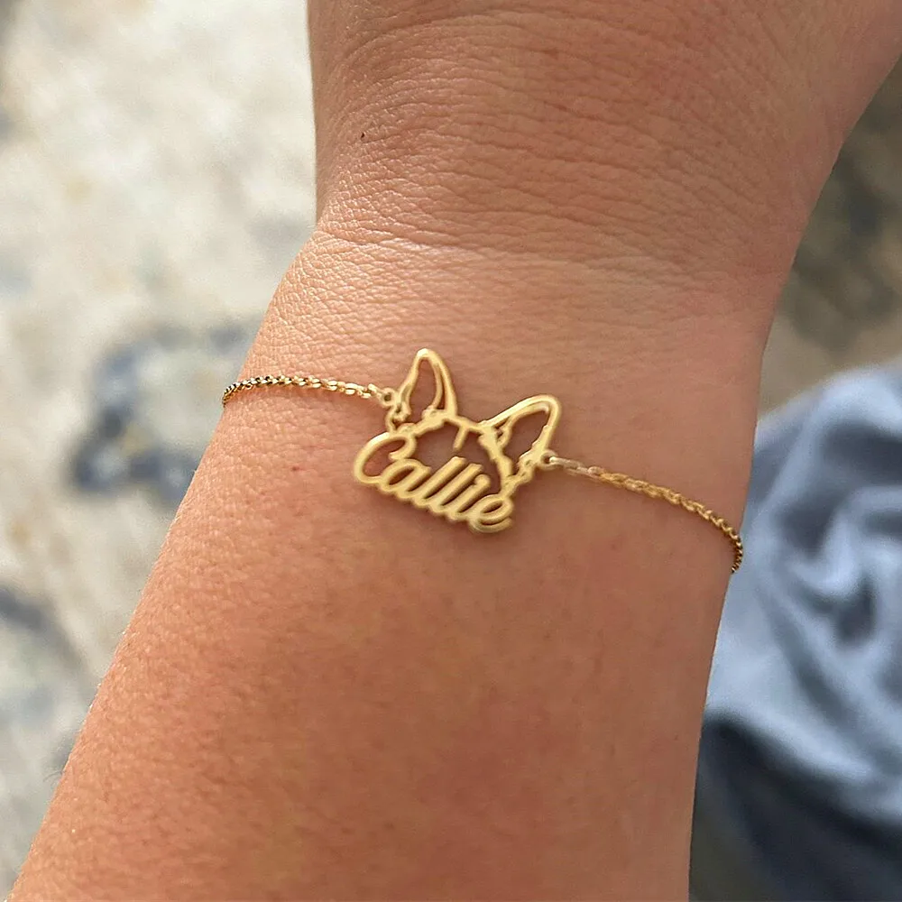 

Dog Name Bracelet Personalized Dog Ears Bracelet Custom Jewelry Pet Memorial Gift for Women Stainless Steel Pulseras Mujer