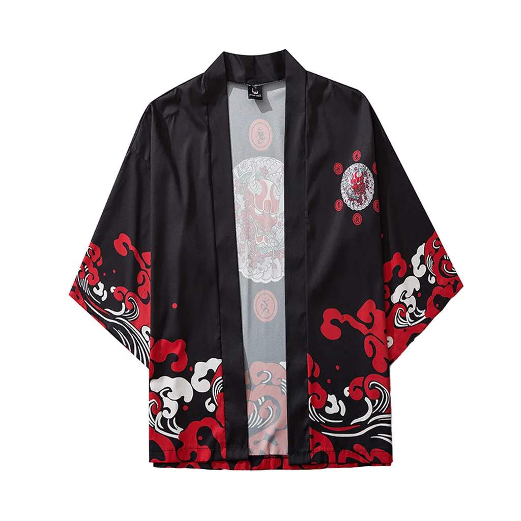 Summer Men\'S Shirt Japanese Five Point Sleeves Kimono Blouses Summer Shirts For Mens Cloak Jacke Top Blouse гавайская рубашка