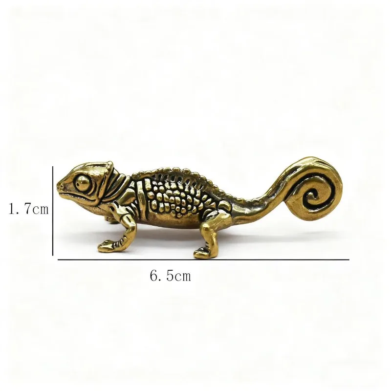 1 PC Vintage Brass Chameleon Lizard Statue Office Desk Reptile Sculpture Metal Craft Art Piece Copper Animal Miniatures Ornament