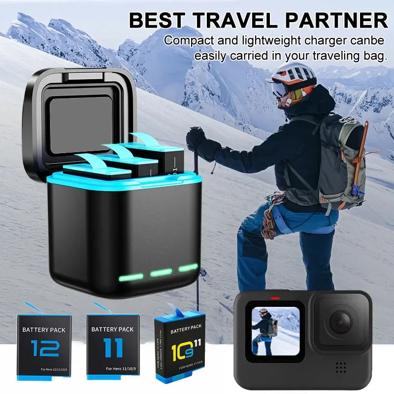 Action Camera Battery 2000mAh Li-ion Replacement Battery For GoPro Hero 12 11 10 9 Motion Camera Battery Pack