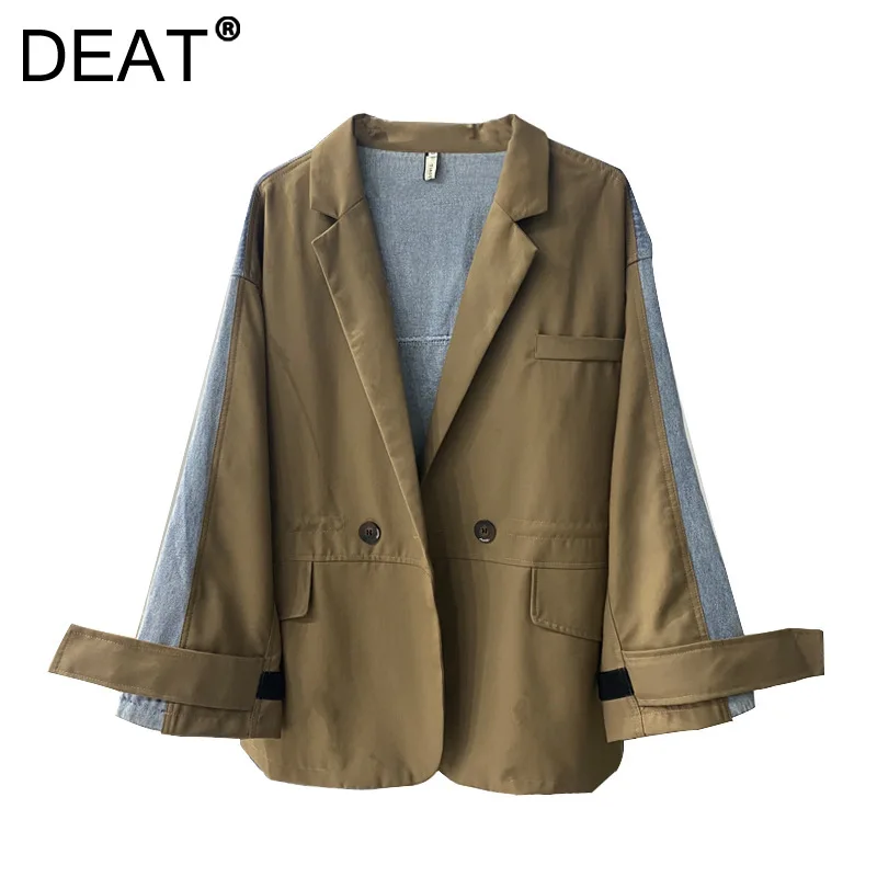 DEAT-Blazer en denim à manches longues pour femme, veste imbibée, patchwork, proximité, cordon de serrage à la taille, nouvelle mode, 29L3808, printemps 2025