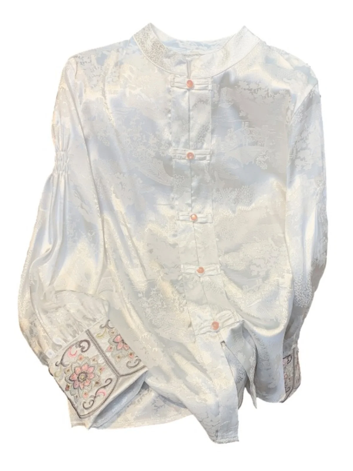 Ele Embroidered White irt for Women Spring Autumn Sle Chinese New School Button up Long Sve Loose Fit Busin Casual